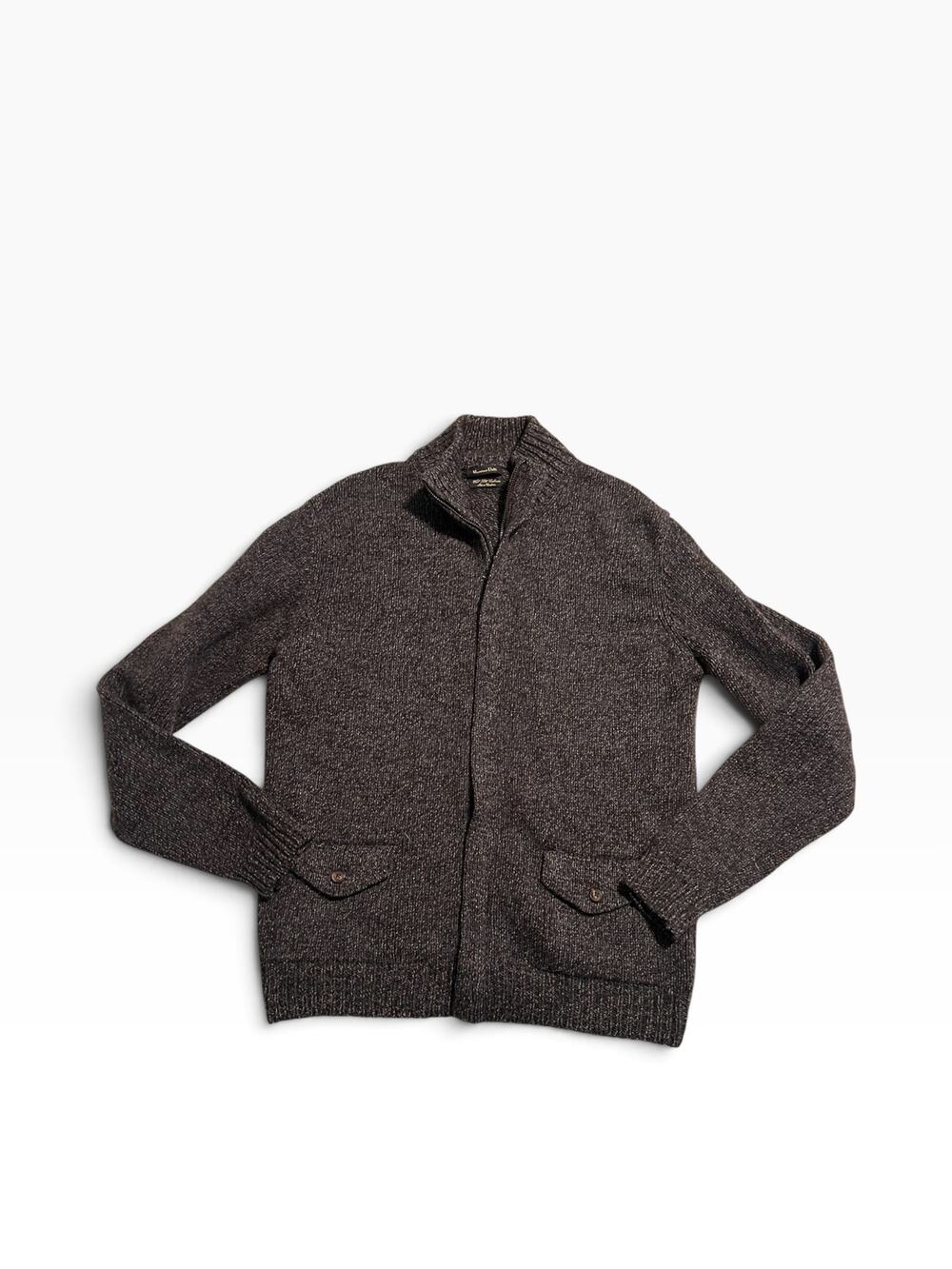 MASSIMO DUTTI Textured Full-Zip Wool, Silk, Cashmere Mock-Neck Cardigan Size M